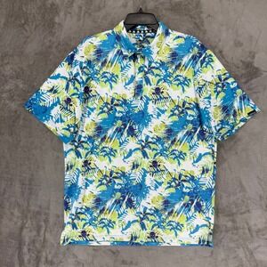 Tattoo Golf Aloha Collection Blue Green Floral Skull Polo Shirt Mens Large L